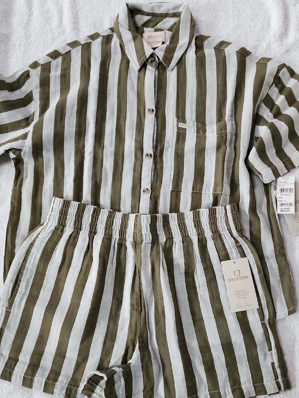 Brixton Women's Olive & White Stripe Two-Piece Set Size M/S New
